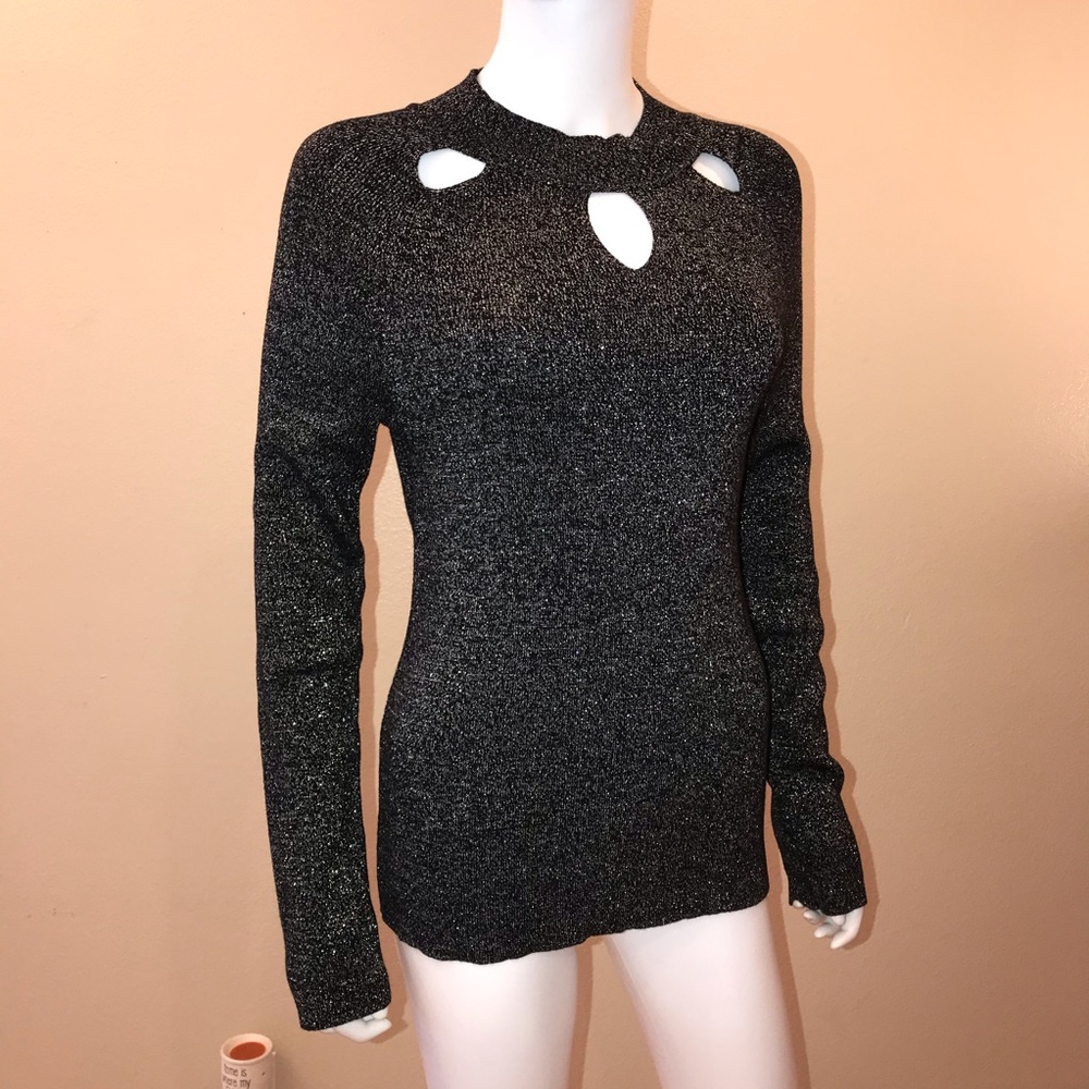 Jones New York Sweater Black Gold Metallic Sparkle
